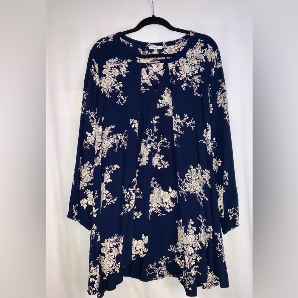 Navy and Very Light Blush Long Sleeve Dress